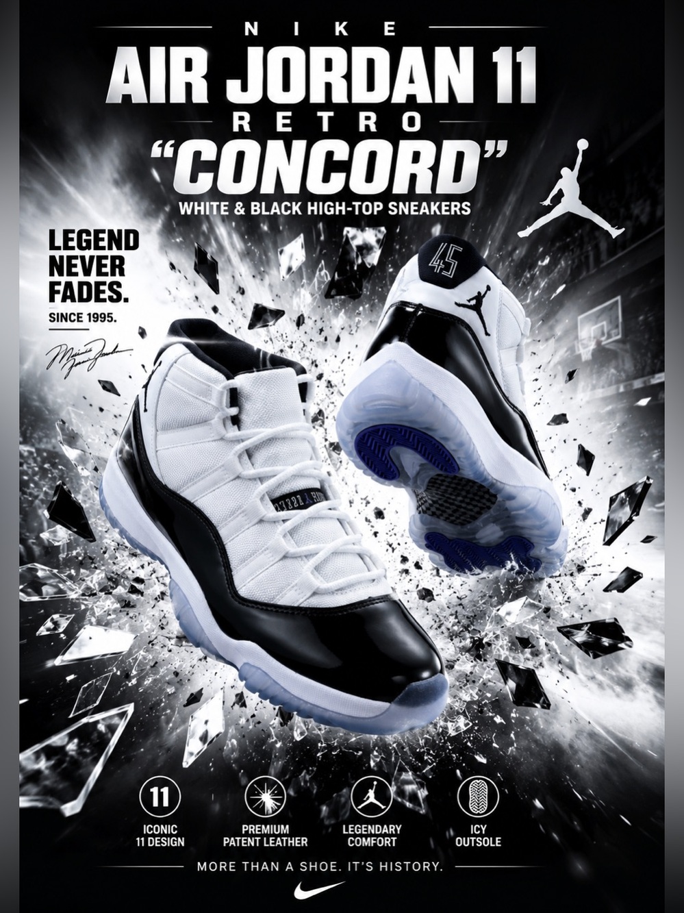 New!🔥Nike Air Jordan 11 Retro "Concord" White & Black high-top sneakers!🔥